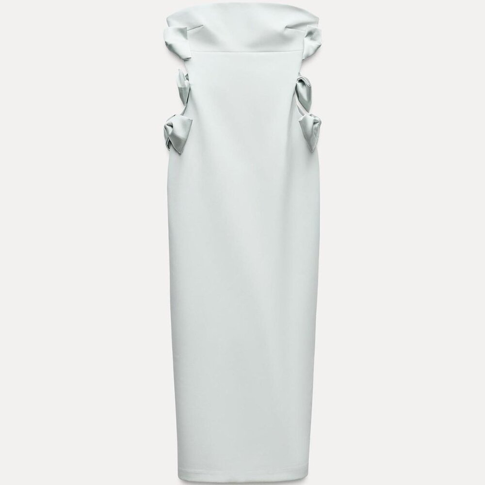 Zara Satin Effect Midi Dress with Bow Detail - size M - new with tags